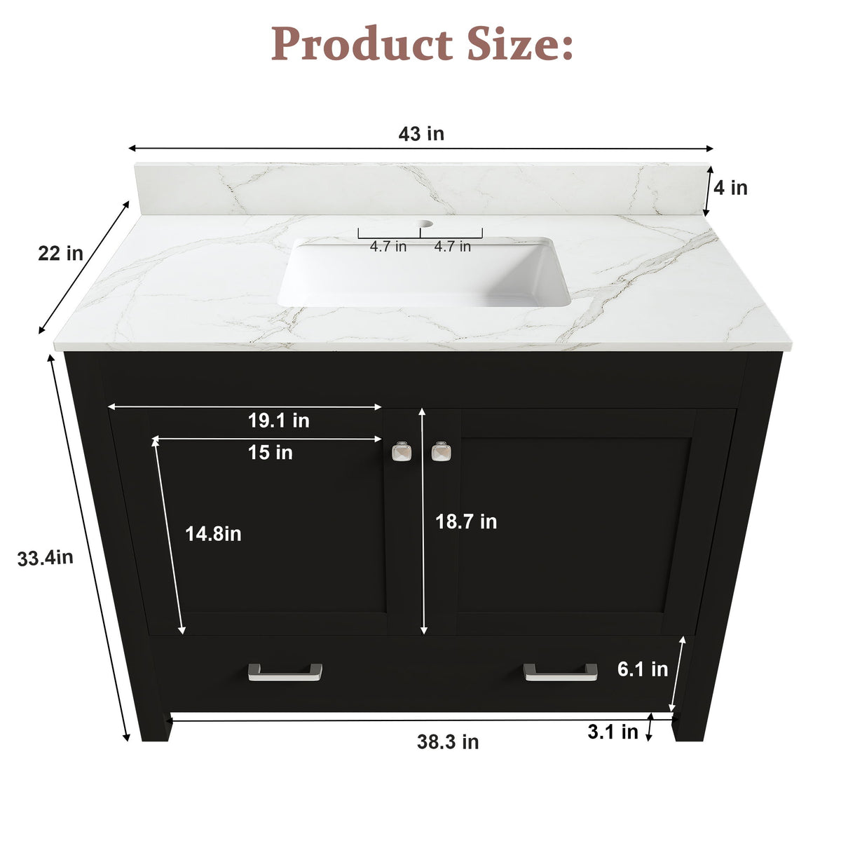Bathroom Vanity Set, Fluted Cabinet, Soft Close Doors & Drawers - Black