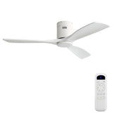 52" Flush Mount Ceiling Fan With Remote, No Light, 3 Blades, 6 Speed DC Motor For Indoor Patio - White