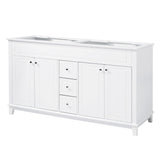 Bathroom Vanity Cabinet Only, 3 Drawers & 4 Doors & Double Layer Shelves - White