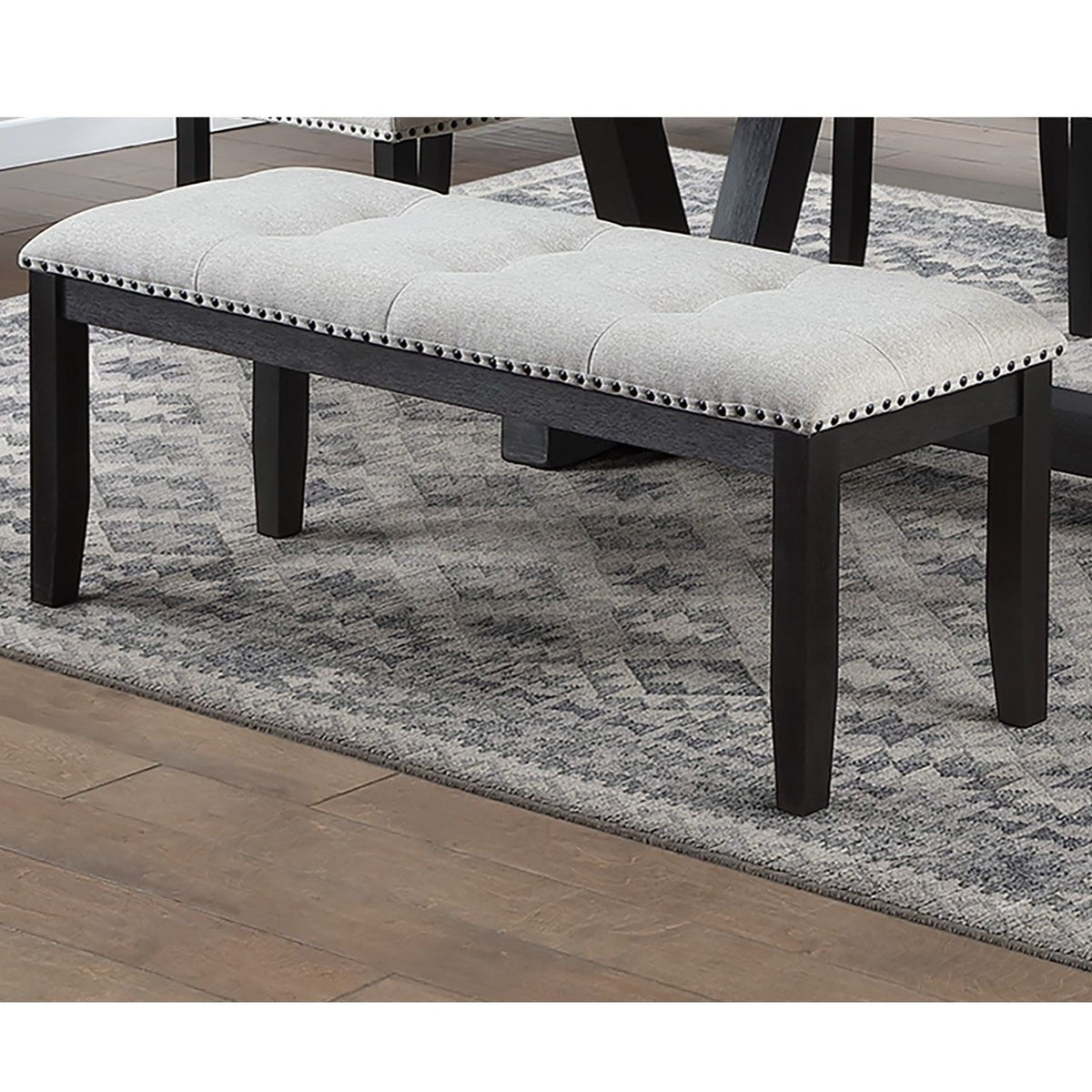 Upholstered Dining Bench With Tufted Seat And Nailhead Trim - Antique Black
