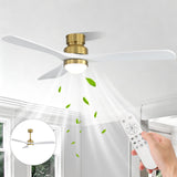 52" Ceiling Fan With Light And DC Motor, Flush Mount / Downrod, Ideal For Living Room - Gold / White
