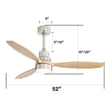 52" Integrated LED Ceiling Fan With Remote Control And Blades For Living Room