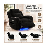 Power Recliner With Cup Holders And Ambient LED Lighting - Black