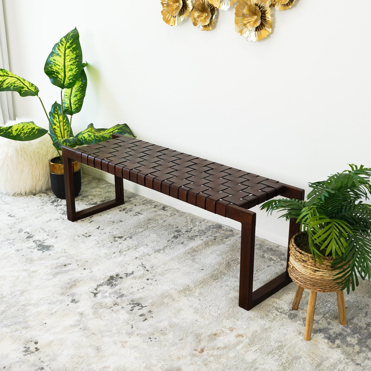 Christina - Bench - Cognac / Dark Brown / Tan