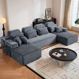 Sectional Sleeper Sofa & Storage Pockets, Modular Couch With Throw Pillows For Living Room