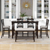 Counter Height Dining Set With Shelf, 4 Chairs And Bench