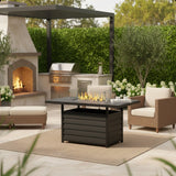 Rectangular Propane Fire Pit Table With Burner, Lava Rock, Waterproof Cover