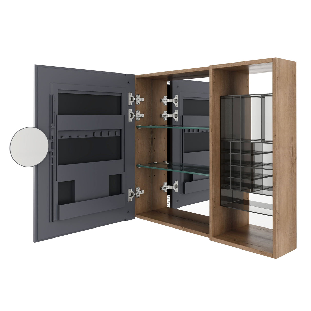 Wall Mounted Bathroom Mirror Cabinet, Adjustable Shelves - Imitative Oak