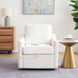 Swivel Arm Accent Chair, USB + Type C Charging And Book Pocket - White