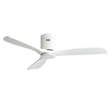 52" Flush Mount Ceiling Fan & Remote, No Light, 3 Blades, 6 Speed DC Motor For Indoor Patio - White