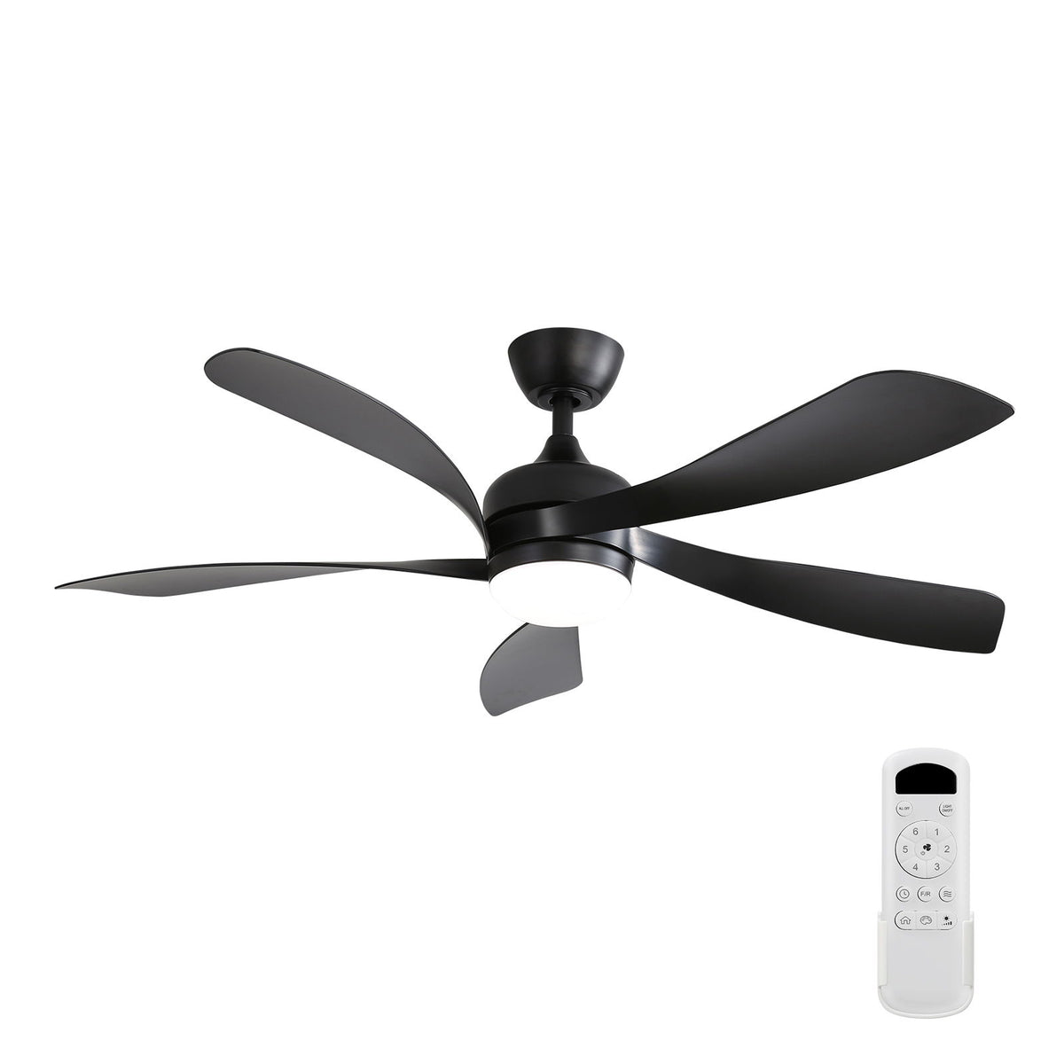 52" Ceiling Fan With 3 Color Dimmable LED Light, 5 Blades, Remote Control, Reversible DC Motor