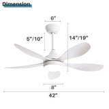 42" Ceiling Fan With Remote Control, DC Reversible Motor, 6 Speeds, 3Cct LED Light - White