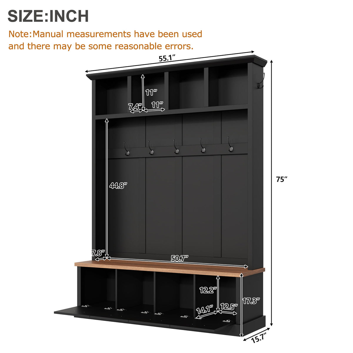 Hall Tree With Storage Bench Mudroom Coat Rack With 6 Hooks