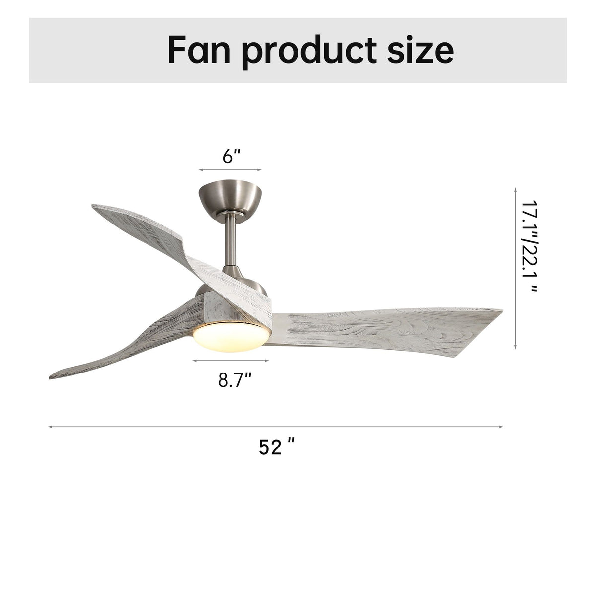 52" Ceiling Fan With Blades And 6 Speed Remote Control DC Motor