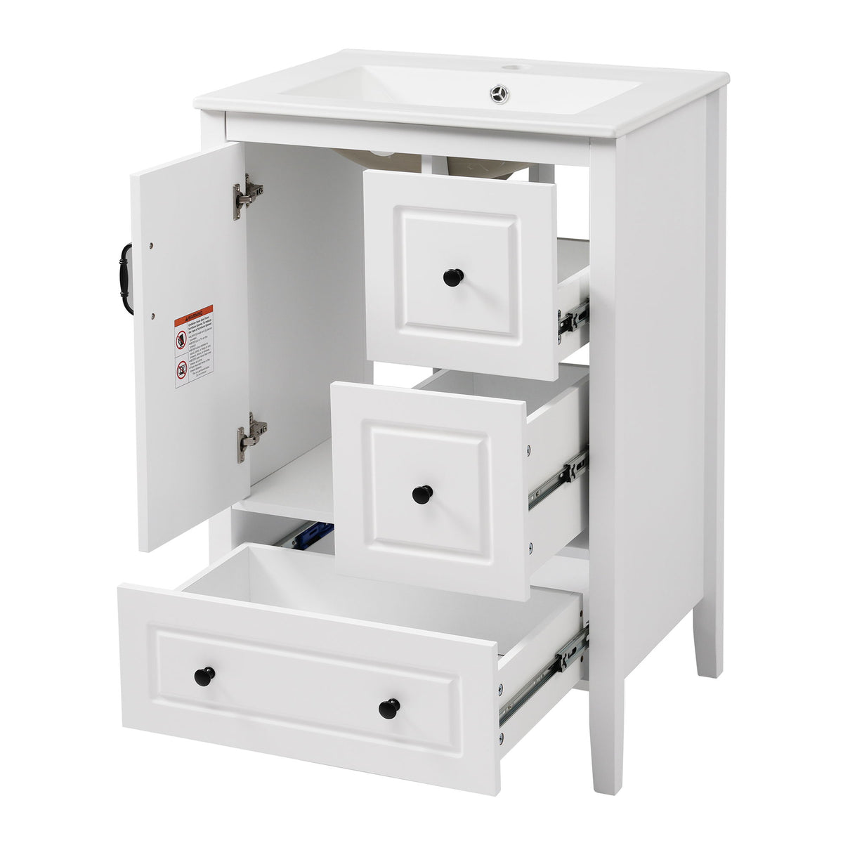 Freestanding Bathroom Vanity With Sink, Soft Closing Cabinet And Drawers - White