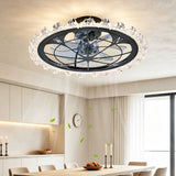 Caged Ceiling Fan With Remote Controlled Dimmable LED Lights, Flush Mount Fan, Low Profile Design - Matte Black