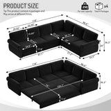L-Shaped Sofa Couch With Pull Out Bed With Nailhead Trim & Rolled Arm