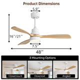48" Ceiling Fan With Light And App Control, Quiet DC Motor, 6 Speed Fan, Dual Mounting - White