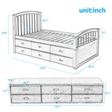 Twin Size Platform Storage Bed Solid Wood Bed With 6 Drawers - Gray