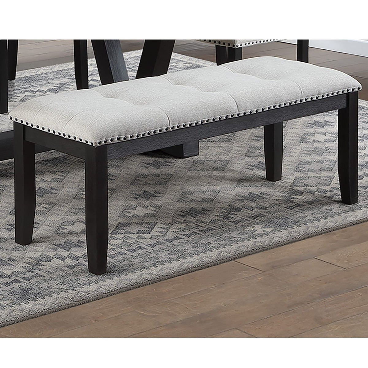 Upholstered Dining Bench With Tufted Seat And Nailhead Trim - Antique Black