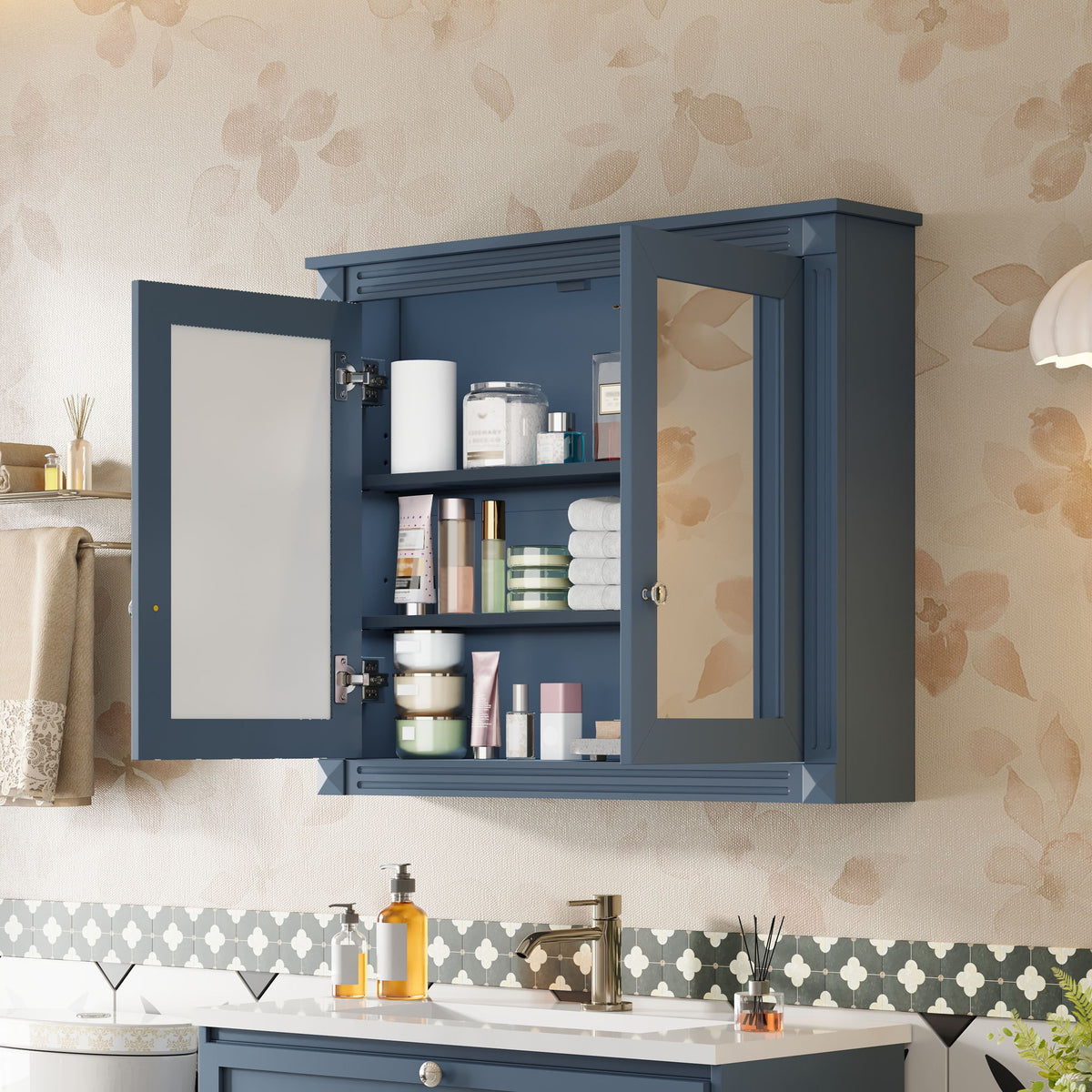 Wall-Mounted Medicine Cabinet With 2 Mirrors, Adjustable Shelves