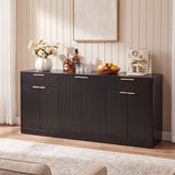 Large Fluted Buffet Sideboard, Wine Bar Storage Cabinet With 6 Doors & 2 Drawers