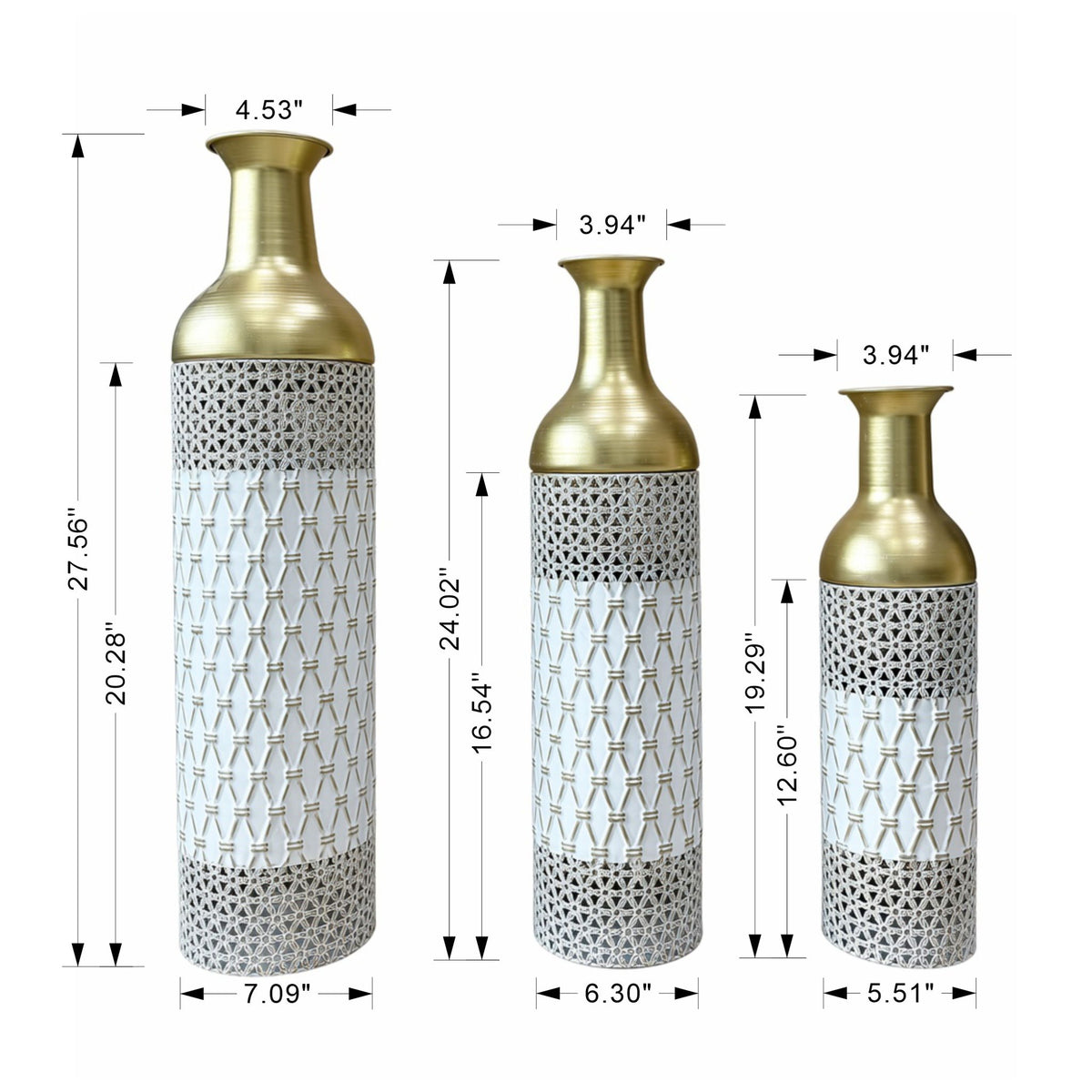 Tall Floor Vase Decorative Vase, Home Accent Decor (Set of 3) - White / Gold