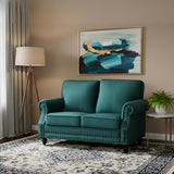 Loveseat Sofa With Nailhead Detail & Turned Legs, 2 Seater Upholstered Couch