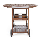Wood And Aluminum Bar Cart With 2 Shelves - Oak / Silver