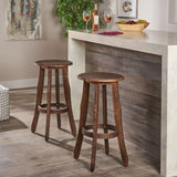 Primrose - Outdoor Acacia Wood Barstools With Foot Rest, (Set of 2) - Dark Brown