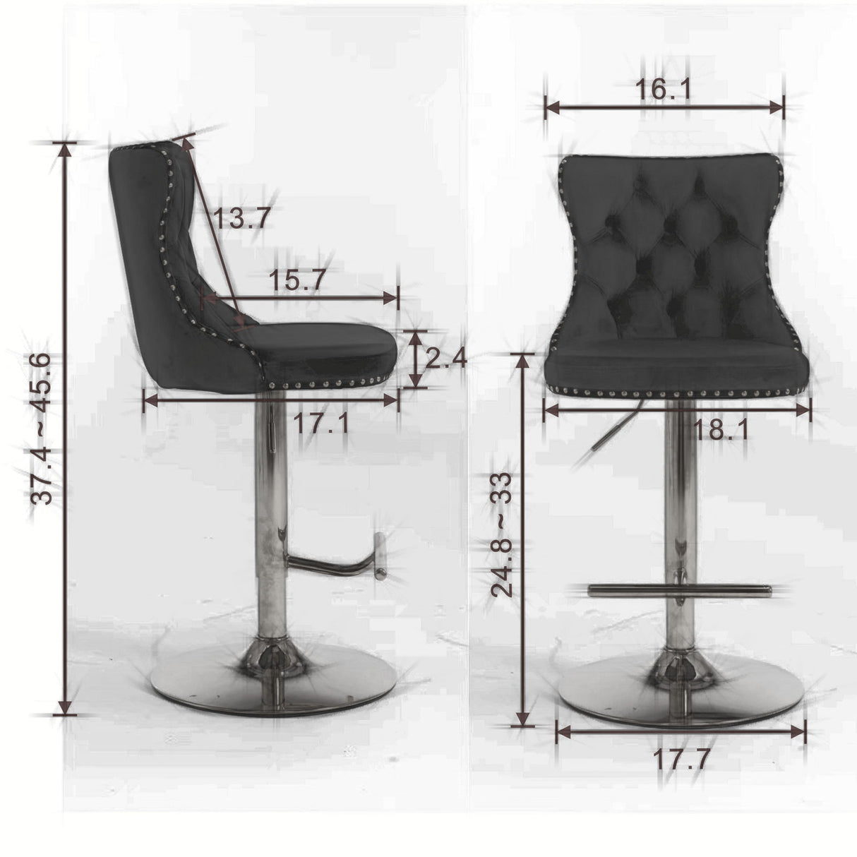 Swivel Barstools Adjusatble Seat Height From 25-33", Modern Upholstered Base Bar Stools With Backs Comfortable Tufted For Home Pub And Kitchen Island (Set of 2)