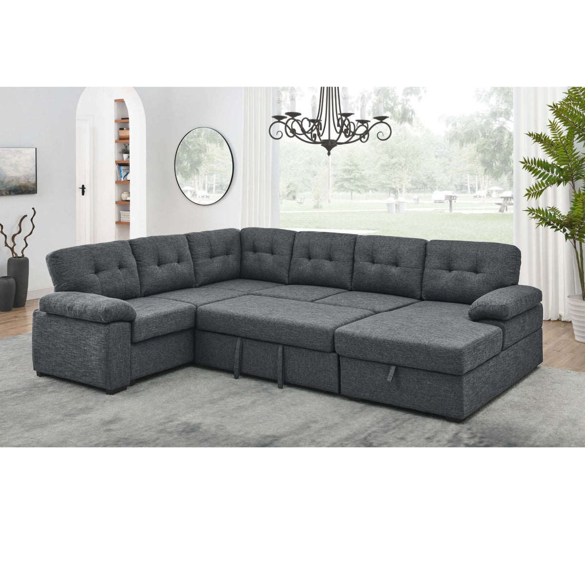 U - Shape Sectional Sleeper Sofa With Storage Chaise