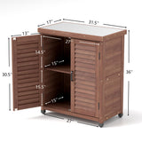 Potting Bench With Storage Cabinet And Metal Table Top For Outdoor