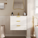 Wall Mounted Floating Cabinet With Double Drawer, Rectangular Sink