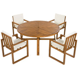 5 Piece Outdoor Patio Dining Set With 4 Armchairs And Table - Beige