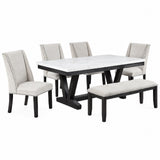 6 Piece Dining Set With Upholstered Chairs & Bench - Antique Black