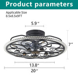 Flower Caged Ceiling Fan With LED Light And Remote Control - Matte Black