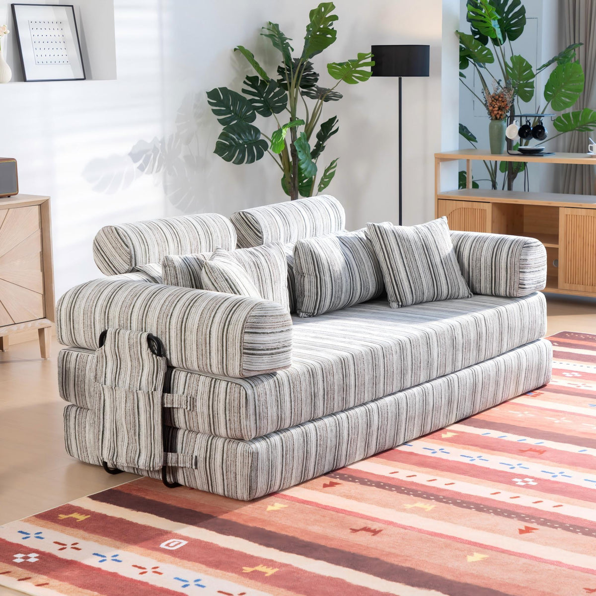 Convertible Sleeper Sofa Bed With High Density Compressed Sponge, Upholstered Couch For Living Room