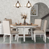 Round Extendable Dining Table Set With 4 Upholstered Chairs