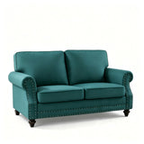 Loveseat Sofa With Nailhead Detail & Turned Legs, 2 Seater Upholstered Couch