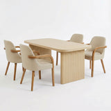 5 Piece Indoor Dining Set With Fluted Table & Chairs - Khaki / Light Oak / Natural