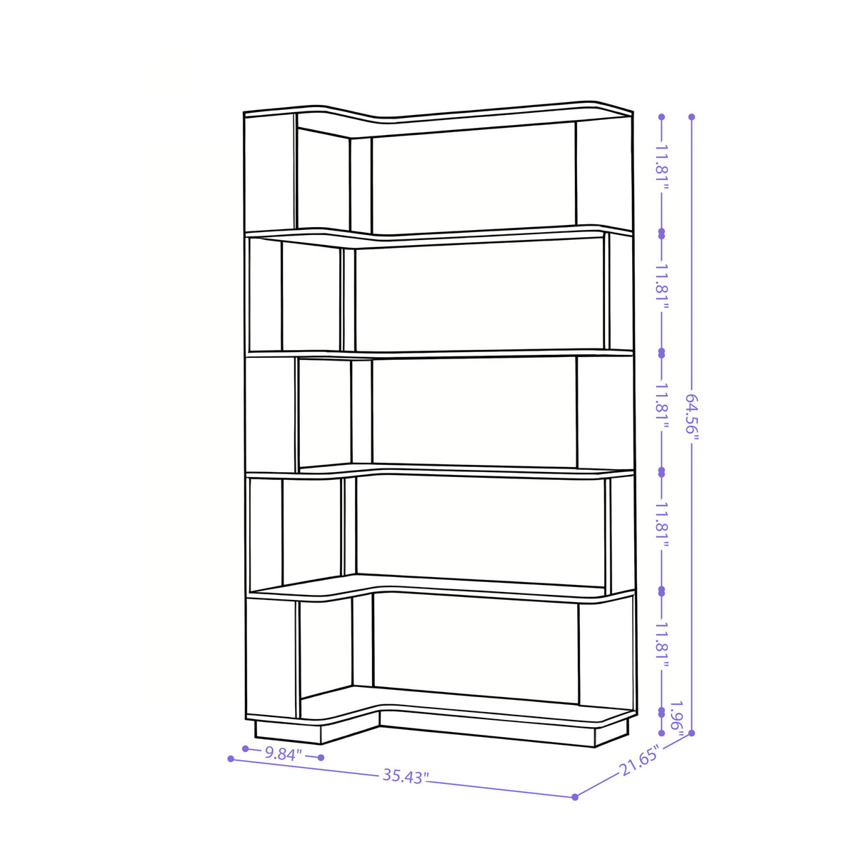 L-Shaped Corner Bookshelf 90Cm Extended Size 5 Tier Freestanding Display Shelf With Anti Tip Safety Features - Light Gray