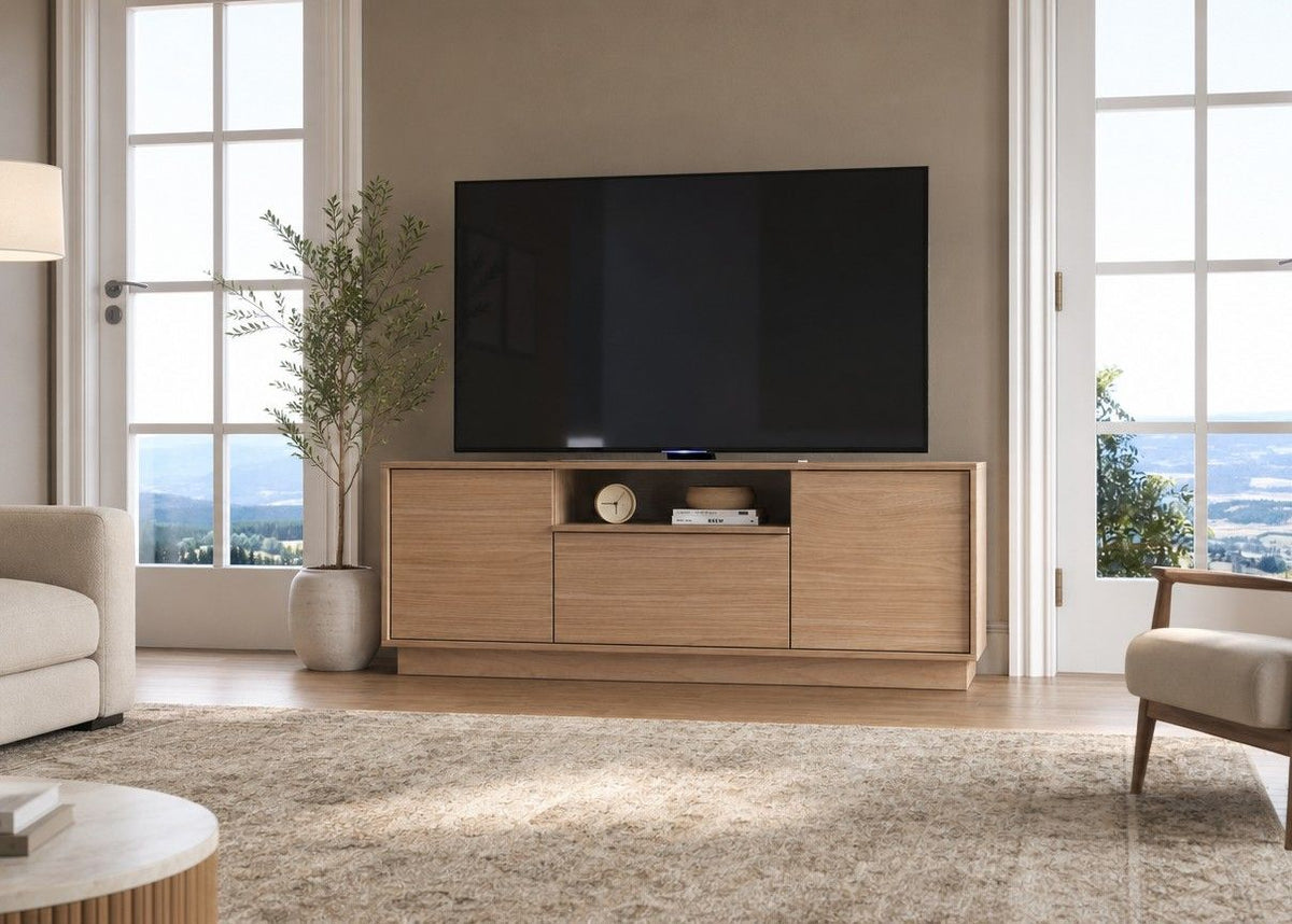 TV Stand For TVs Up To 65" & 2 Doors, 1 Drawer And 1 Open Shelf - Walnut