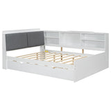 Platform Bed With Trundle, Shelves, And Storage Headboard