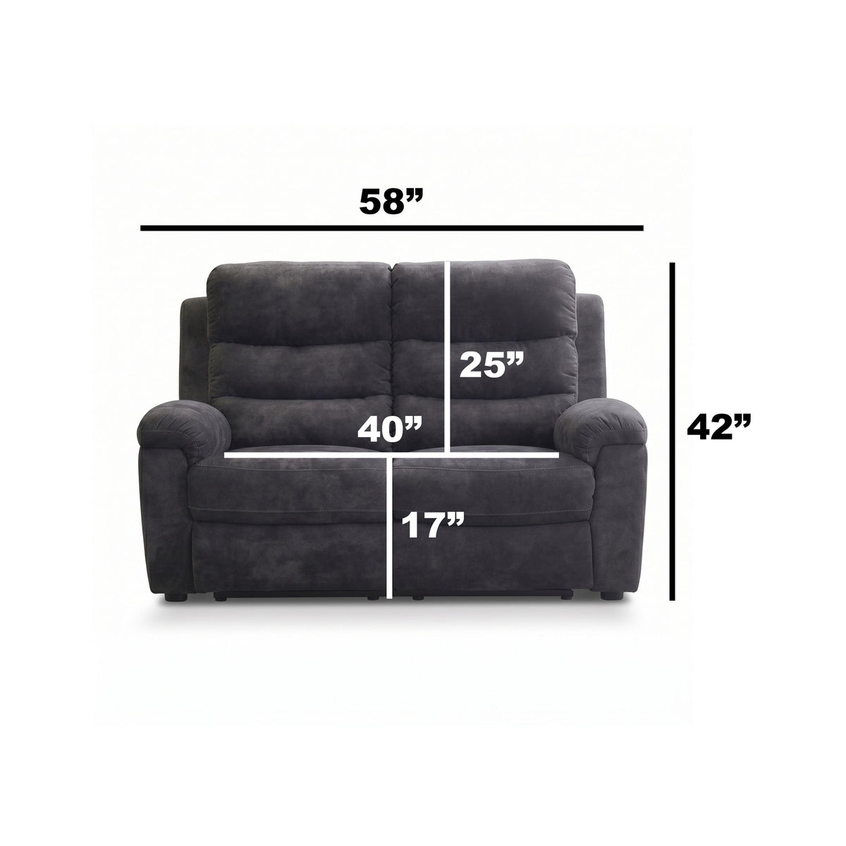 2 Seat Manual Recliner Loveseat With 150° Deep Recline, For Small Living Spaces - Dark Gray