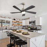 52" Ceiling Fan With Dimmable LED Light, 5 Blades, Reversible DC Motor - Nickel
