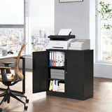Heavy Duty Storage Cabinet With Lock, 2 Door File Cabinet With 2 Adjustable Shelves - Black