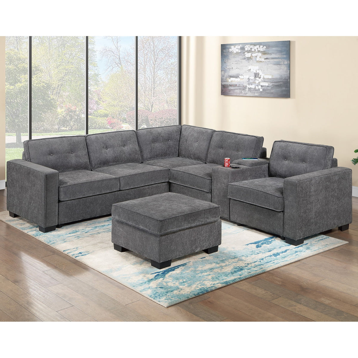 Sectional Set With Reversible Loveseat, USB Console, Corner Wedge & Ottoman