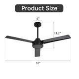 52" Ceiling Fan With Remote Control, 6 Speed Reversible DC Motor, 3 Blades