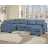 Reversible Chaise U - Sectional Couch, Upholstered Living Room 3 Piece Set - Blue